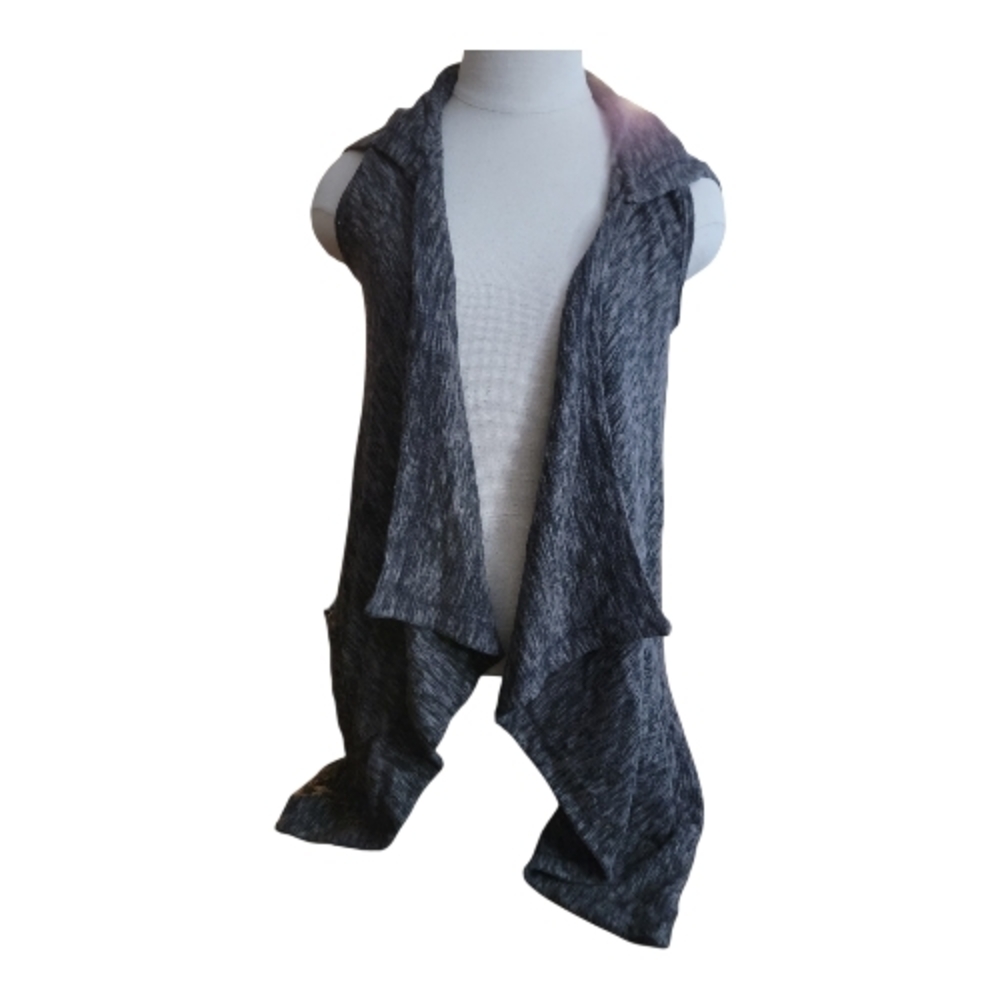 Splendid Sleeveless Draped Knit Long Vest W Hood in green/grey, Medium